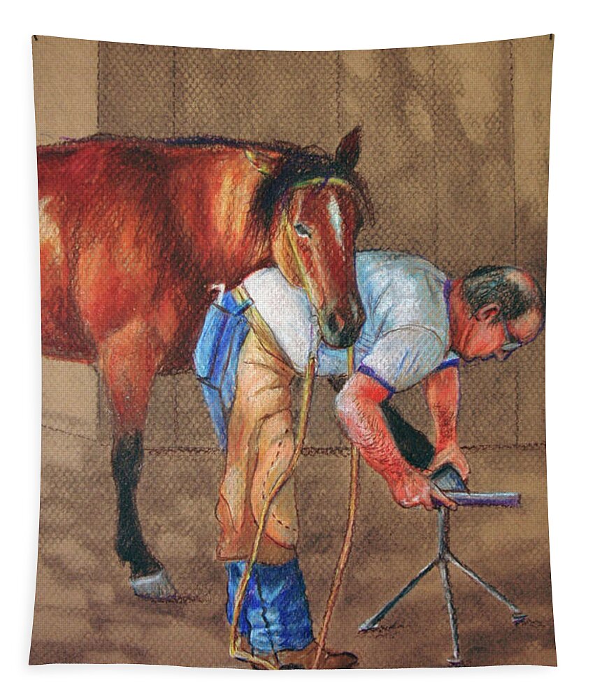 Artwork Tapestry featuring the drawing The Farrier by Cynthia Westbrook
