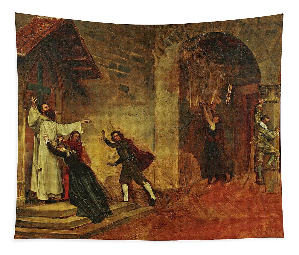 Attributed To Jean-paul Laurens Tapestry featuring the painting The Fire by Attributed to Jean-Paul Laurens