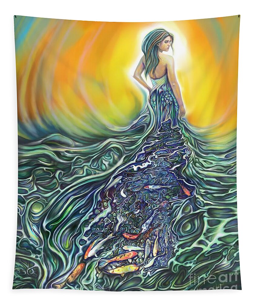 Fish Tapestry featuring the painting The Fish Wife by Julianne Black DiBlasi