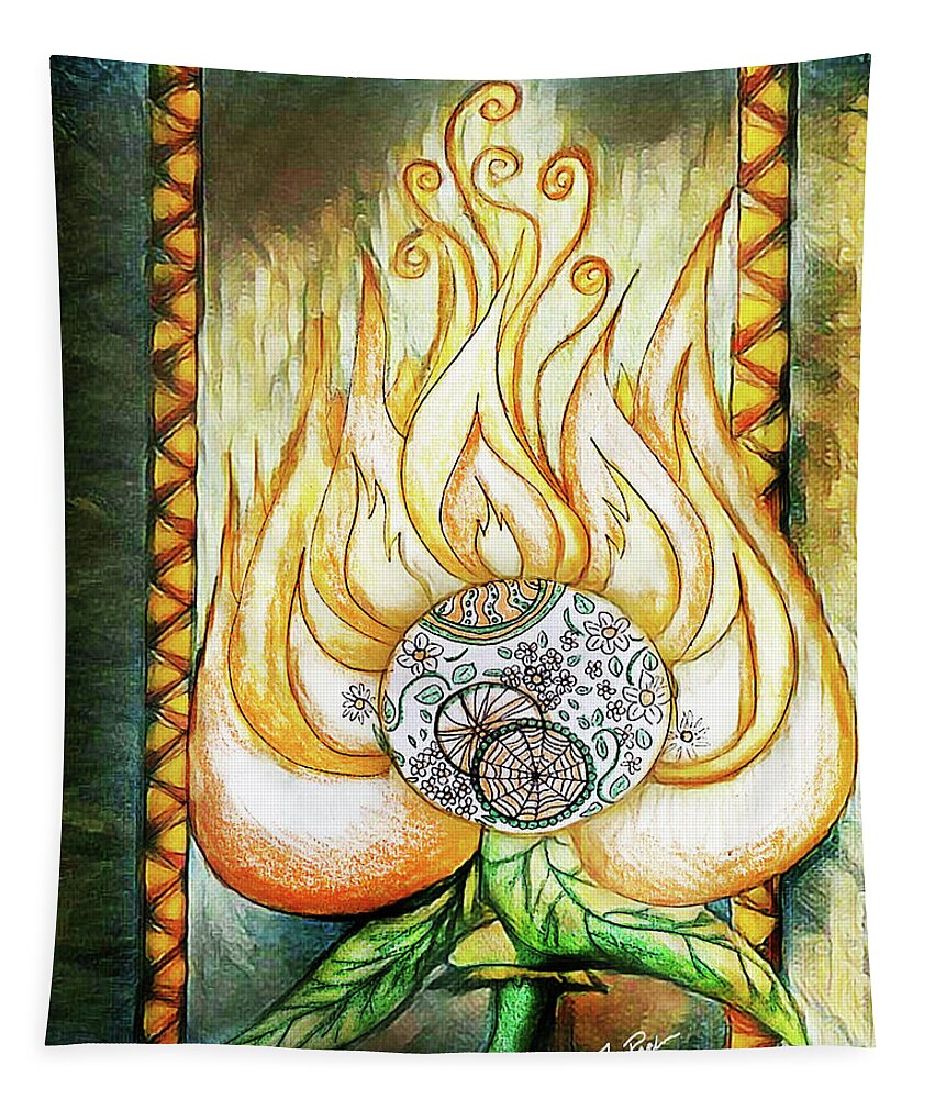 Jennifer Page Tapestry featuring the drawing The Flaming Flower by Jennifer Page