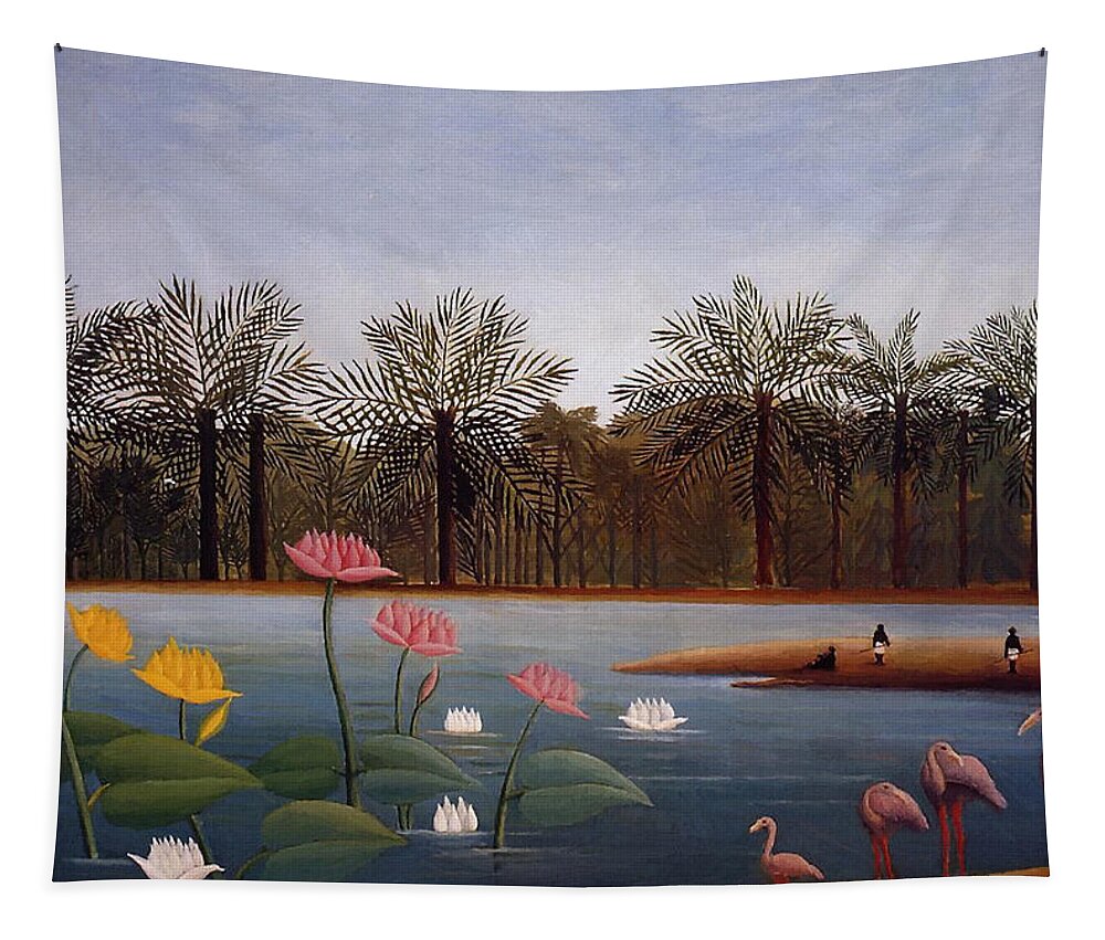 Henri Rousseau Tapestry featuring the painting The Flamingoes by Henri Rousseau