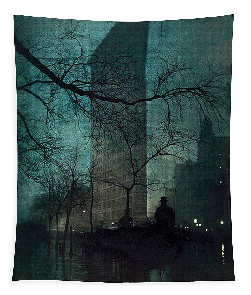 The Flatiron Building Tapestry featuring the painting The Flatiron Building by Edward Steichen