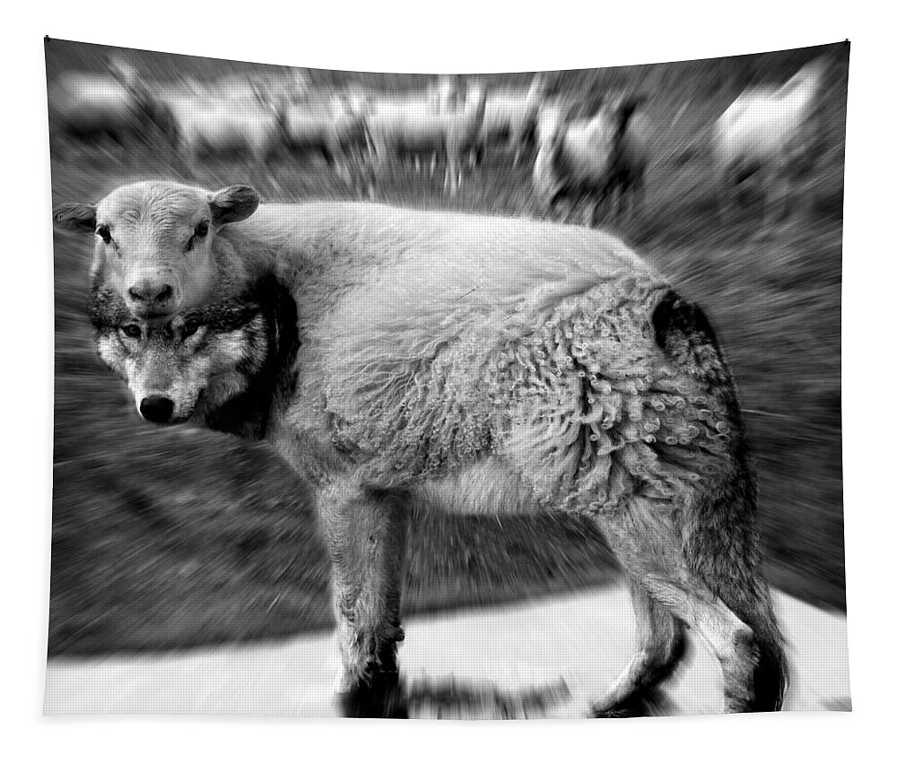 Flock Of Sheep Tapestry featuring the digital art The Flock Is Safe grayscale by Marian Voicu