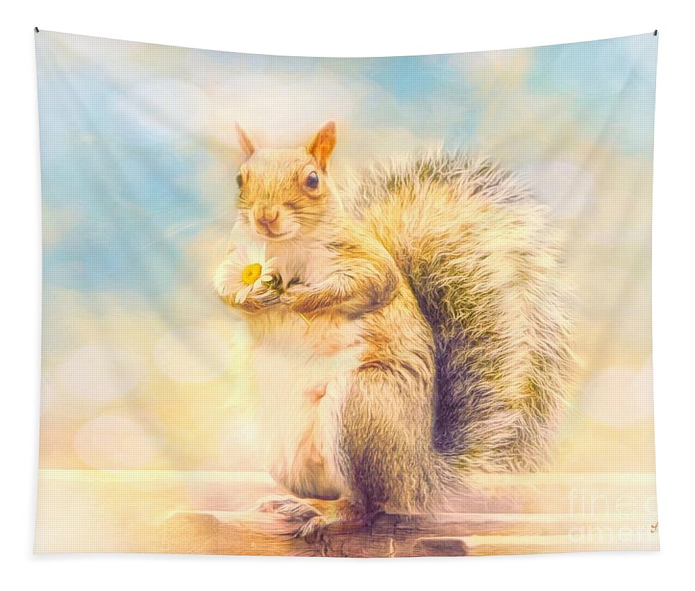 Squirrel Tapestry featuring the photograph The Flower Girl by Tina LeCour