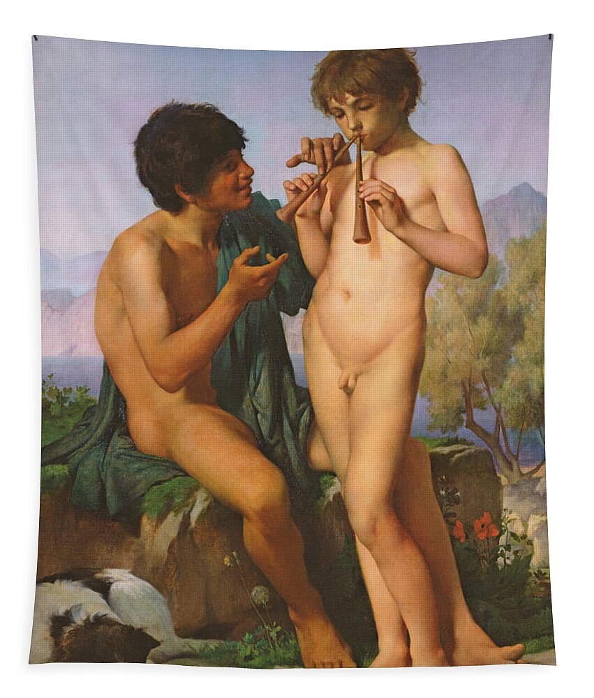 Boy Tapestry featuring the painting The Flute Lesson by Jules Elie Delaunay