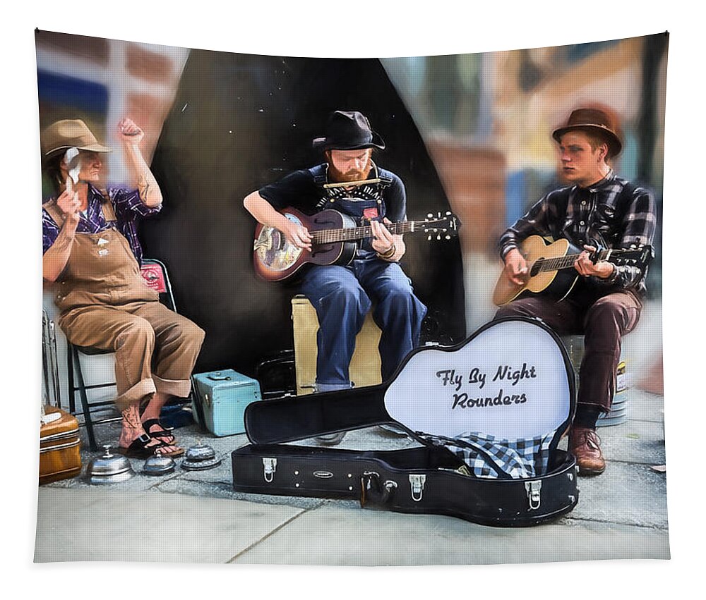 Buskers Tapestry featuring the photograph The Fly By Night Rounders by John Haldane