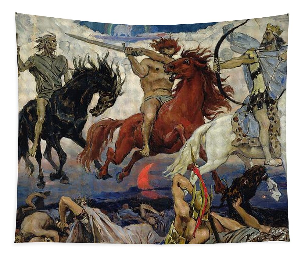 The Tapestry featuring the painting The Four Horsemen of the Apocalypse by Victor Mikhailovich Vasnetsov