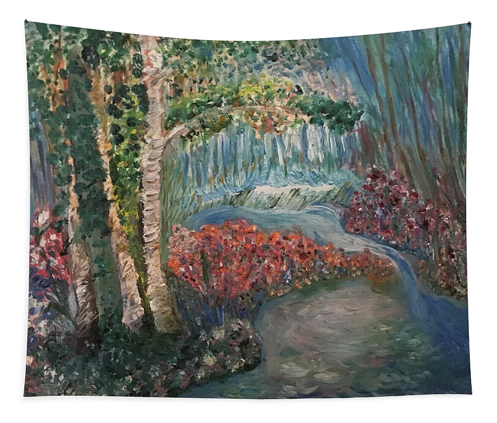 Summer Tapestry featuring the painting The Four Seasons of the 3 Birch Trees - Summer by Susan Grunin