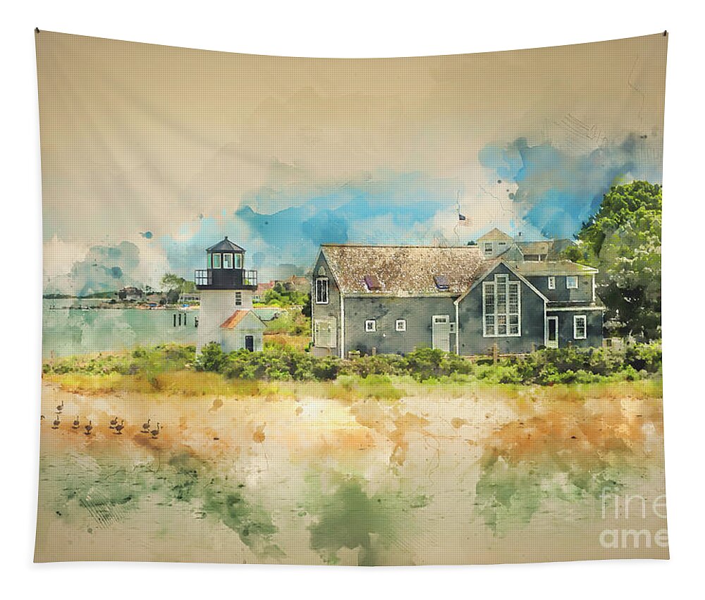 Watercolour Tapestry featuring the photograph The Geese Came Too Hyannis by Jack Torcello