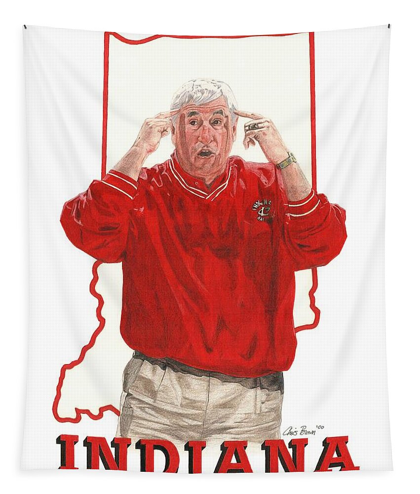 Indiana Hoosiers Tapestry featuring the drawing The General Bob Knight by Chris Brown
