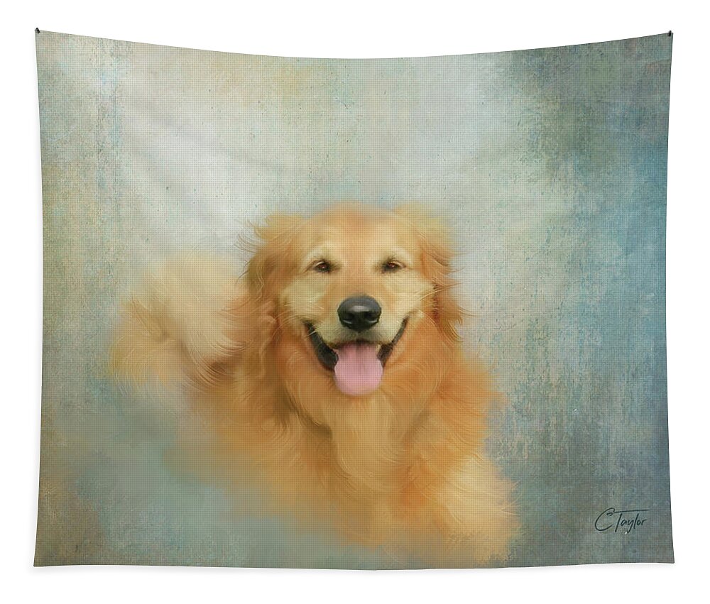 Golden Retriever Tapestry featuring the mixed media The Golden by Colleen Taylor