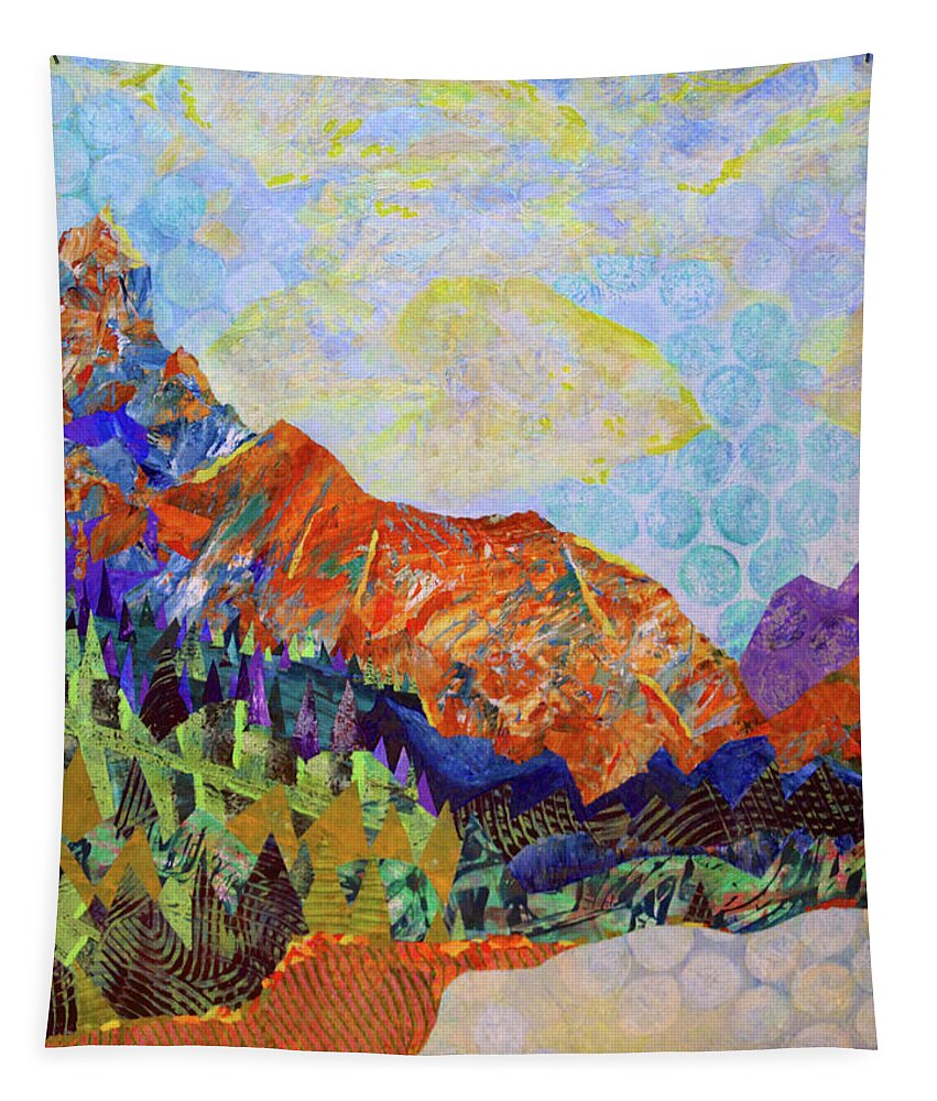 Monoprint Collage Tapestry featuring the painting The Golden Hour by Polly Castor