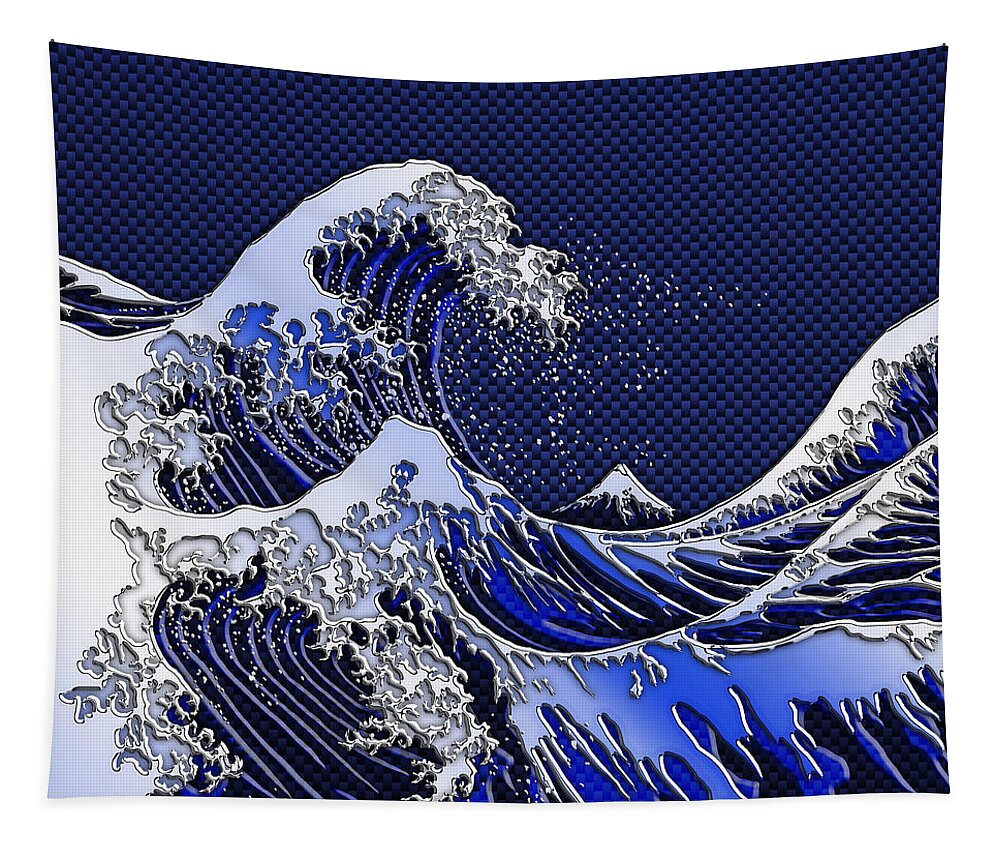 Wave Tapestry featuring the digital art The Great Hokusai Wave chrome carbon fiber styles by Garaga Designs