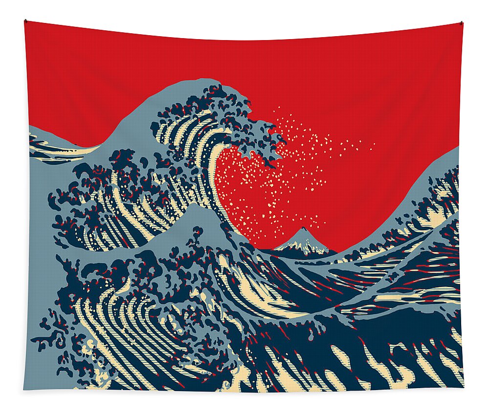 Wave Tapestry featuring the digital art The Great Hokusai Wave Hope Style Graphic by Garaga Designs