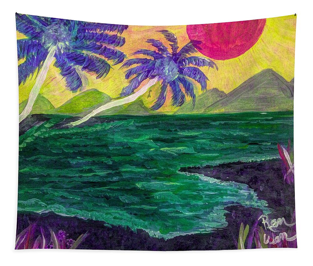 Abstract Tapestry featuring the painting The Green Seas of Fantasy by Renee Michelle Wenker