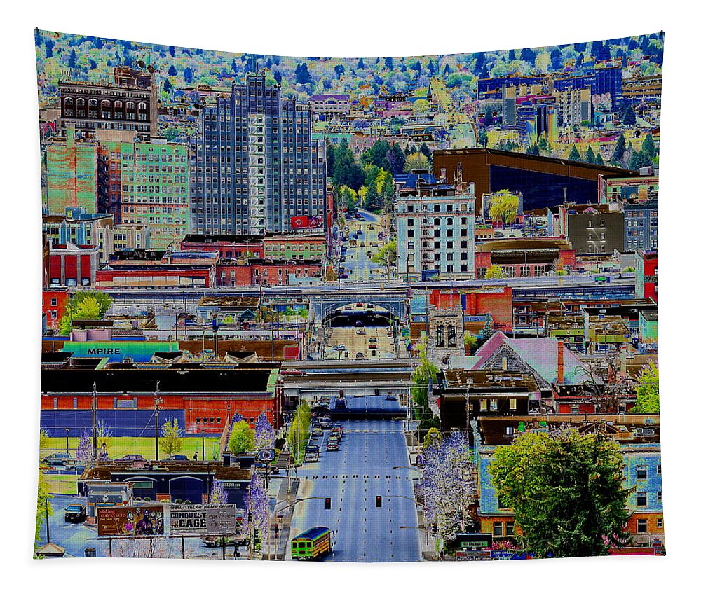 Photo Art Tapestry featuring the photograph The Heart of Downtown Spokane by Ben Upham III