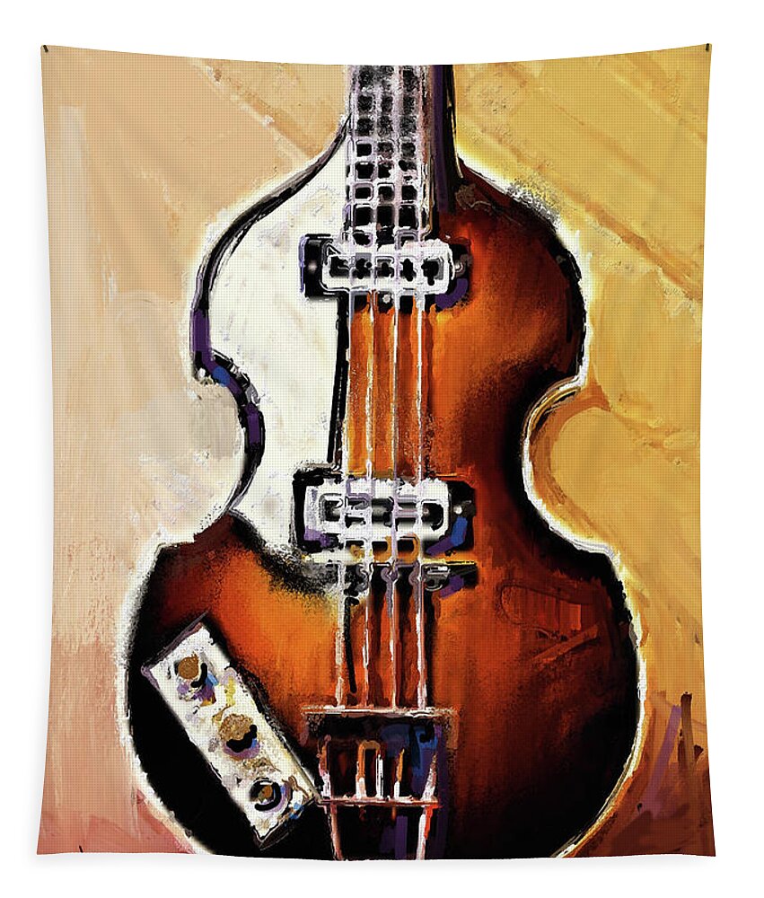 Hofner Bass Guitar Tapestry featuring the mixed media The Hofner Bass by Russell Pierce