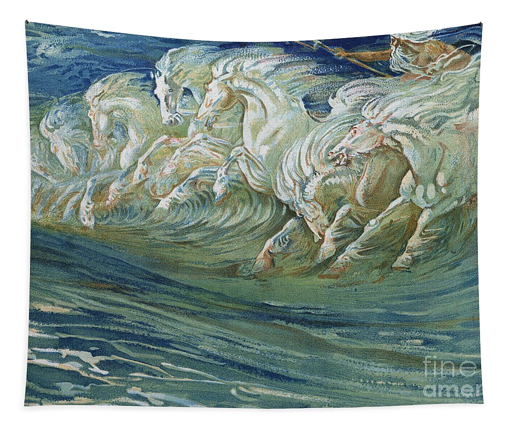 Neptune Tapestry featuring the painting The Horses of Neptune by Walter Crane