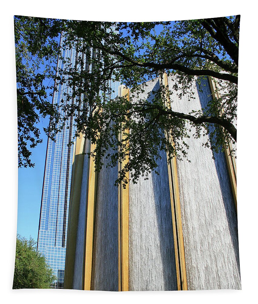 Houston Tapestry featuring the photograph The Houston Water Wall and Williams Tower by Angela Rath
