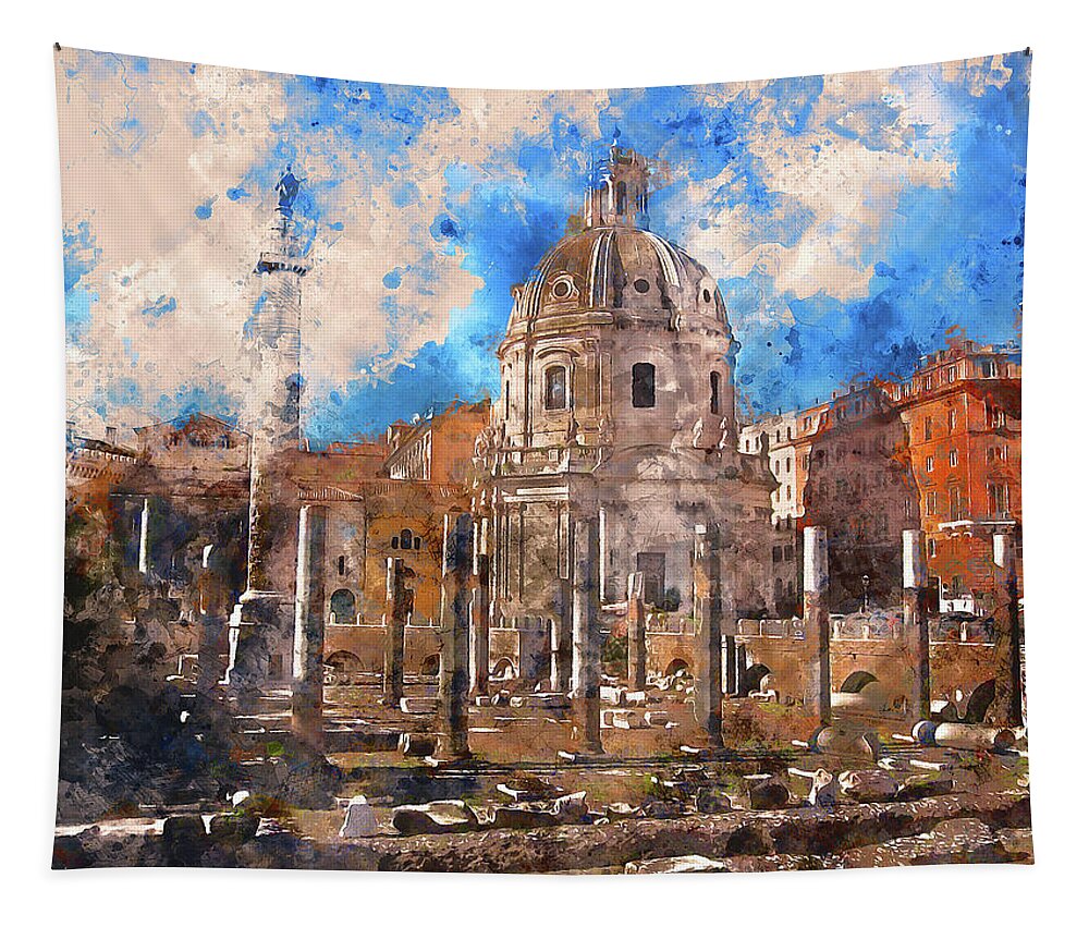 Rome Imperial Fora Tapestry featuring the painting The Imperial Fora, Rome - 12 by AM FineArtPrints