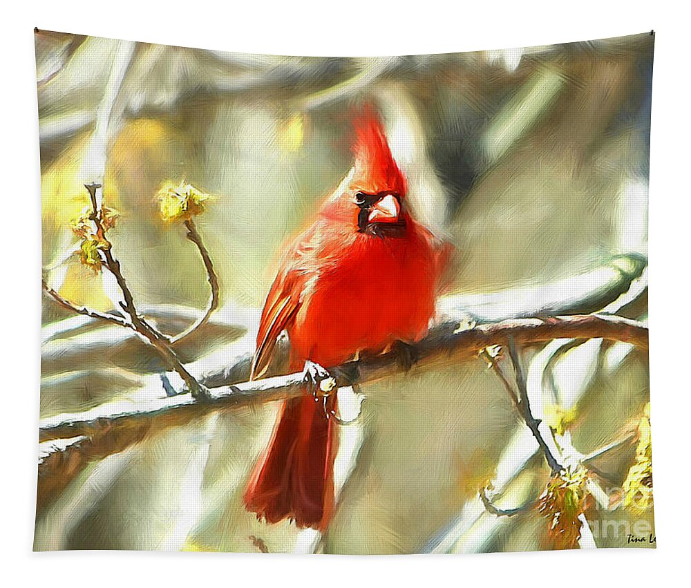 Northern Cardinal Tapestry featuring the digital art The King On His Throne by Tina LeCour