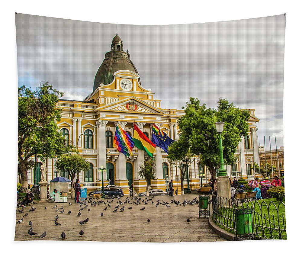 Travel Tapestry featuring the photograph The Legislative Palace, Plaza Murillo, La Paz, Bolivia by Venetia Featherstone-Witty