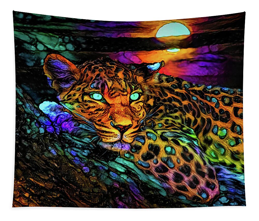 The Leopard On The Tree Tapestry featuring the mixed media A Leopard on the tree by Lilia D
