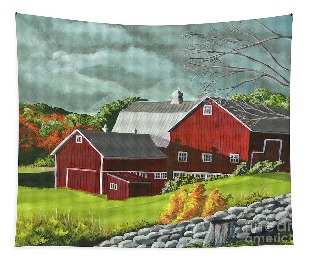 Barn Painting Tapestry featuring the painting The Light After The Storm by Charlotte Blanchard