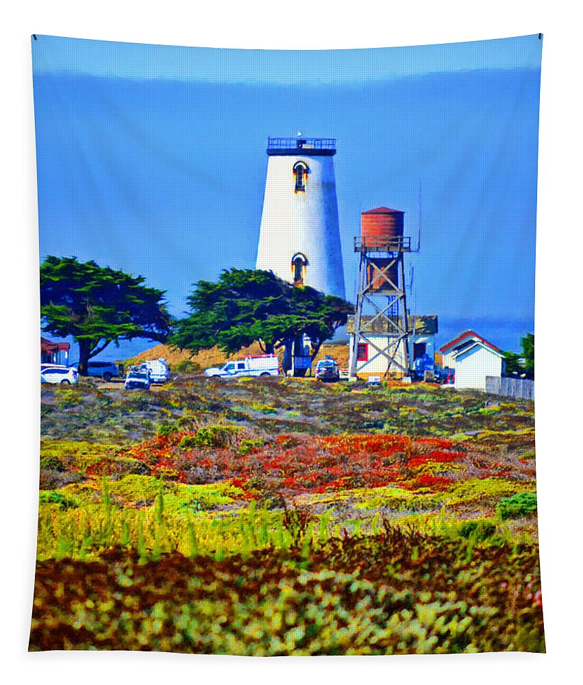 Lighthouse Tapestry featuring the mixed media The Lighthouse Of San Simeon by Glenn McCarthy Art and Photography