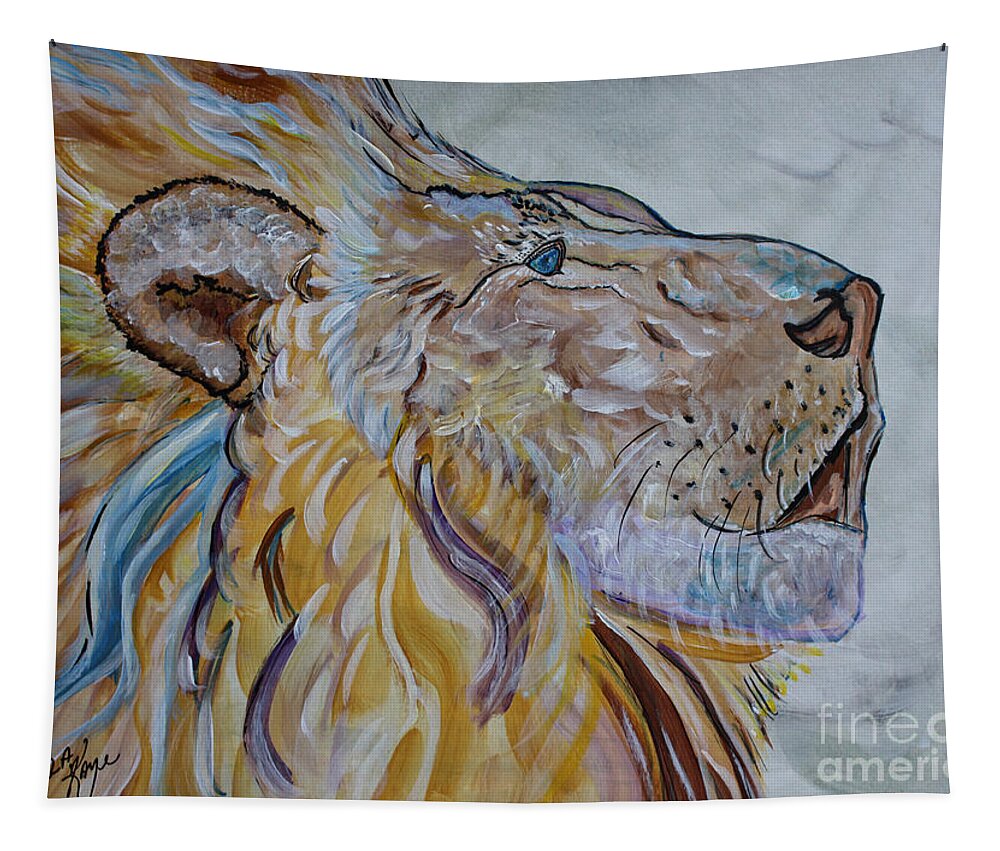 Lion Tapestry featuring the painting The Lion Call by Ella Kaye Dickey