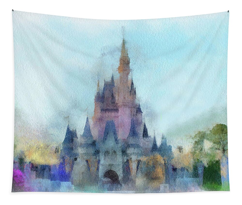 Castle Tapestry featuring the photograph The Magic Kingdom Castle WDW 05 Photo Art by Thomas Woolworth