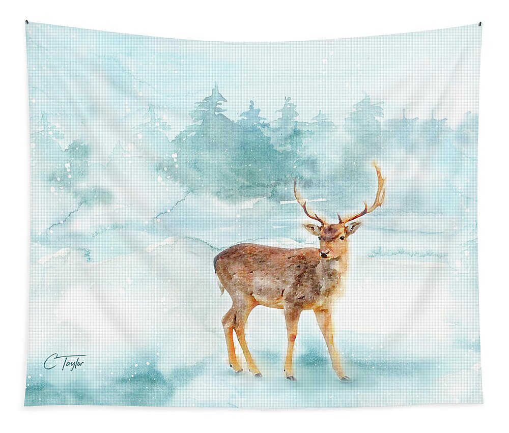 Reindeer Tapestry featuring the painting The Magic of Winter by Colleen Taylor