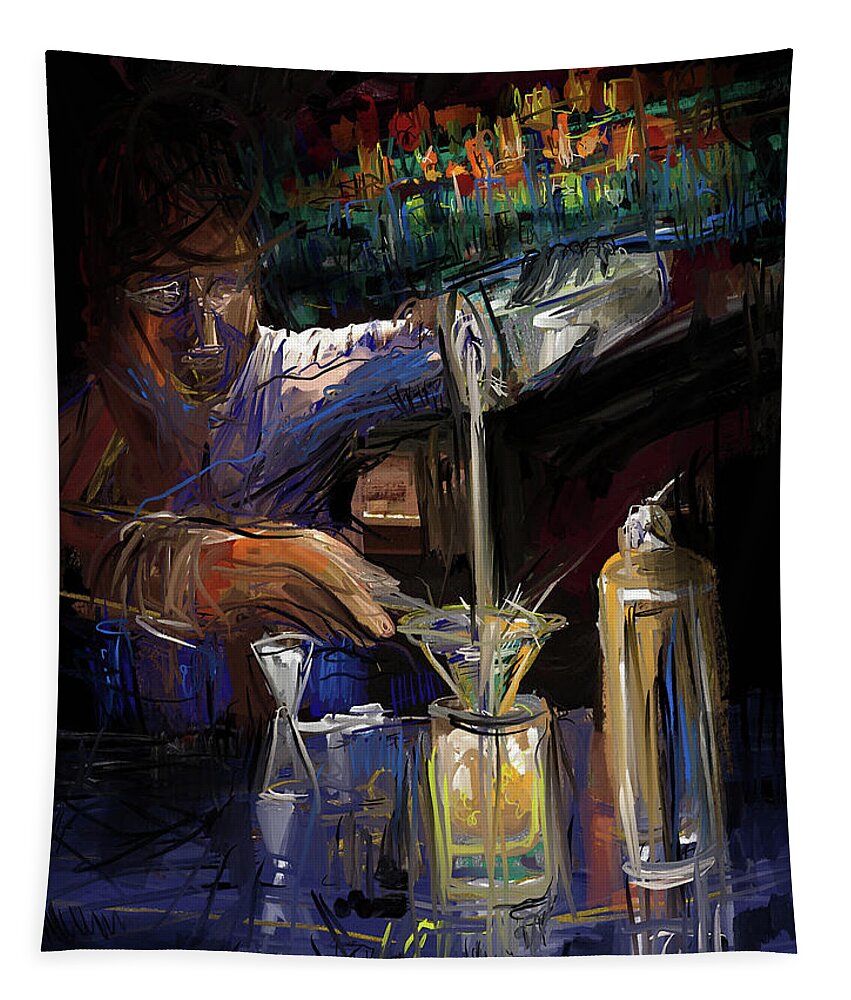Mixologist Tapestry featuring the mixed media The Mixologist by Russell Pierce