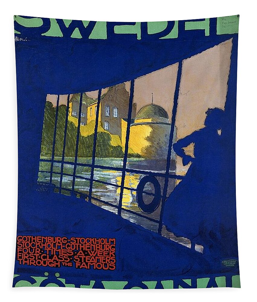 Gota Canal Tapestry featuring the photograph The Most Picturesque Trip in Sweden - Gota Canal - Retro travel Poster - Vintage Poster by Studio Grafiikka