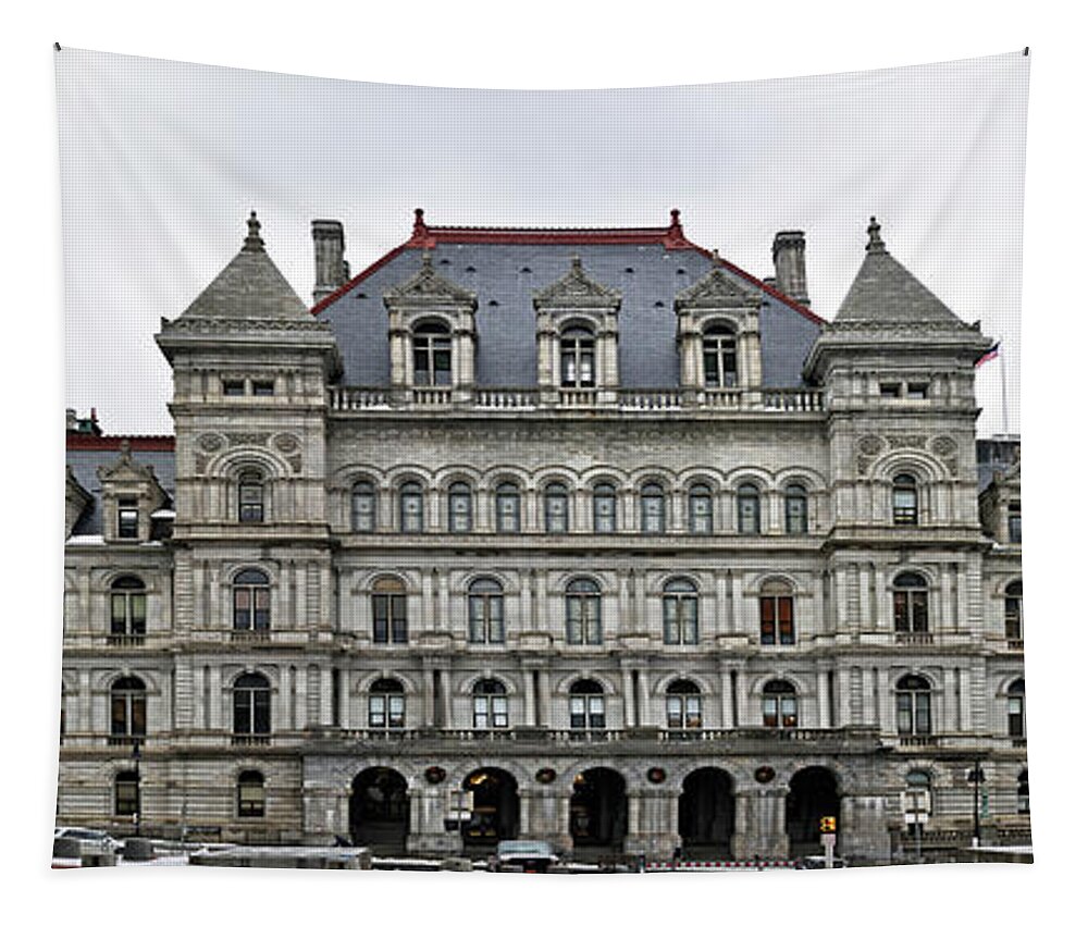 the New York State Capitol Tapestry featuring the photograph The New York State Capitol in Albany New York by Brendan Reals
