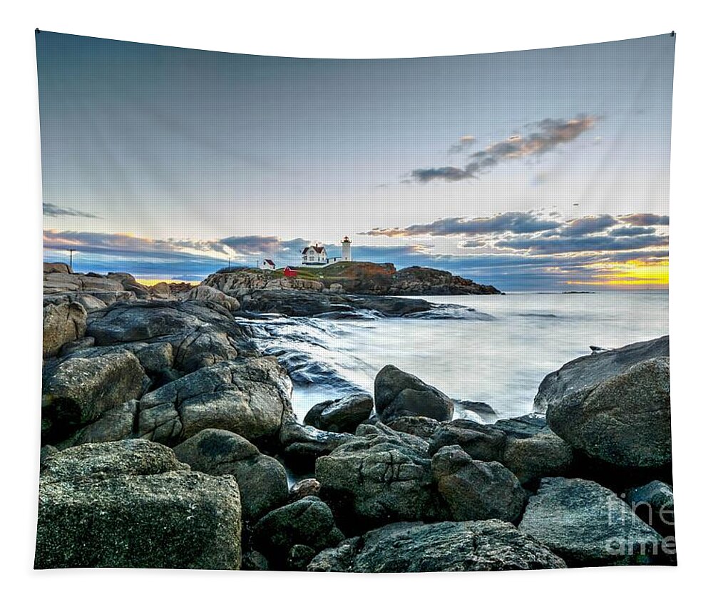 Maine Tapestry featuring the photograph The Nubble by Steve Brown