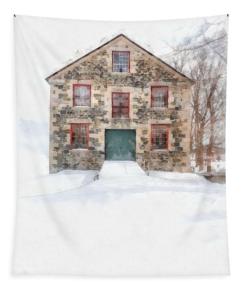 Shaker Tapestry featuring the photograph The Old Stone Barn Enfield New Hampshire by Edward Fielding