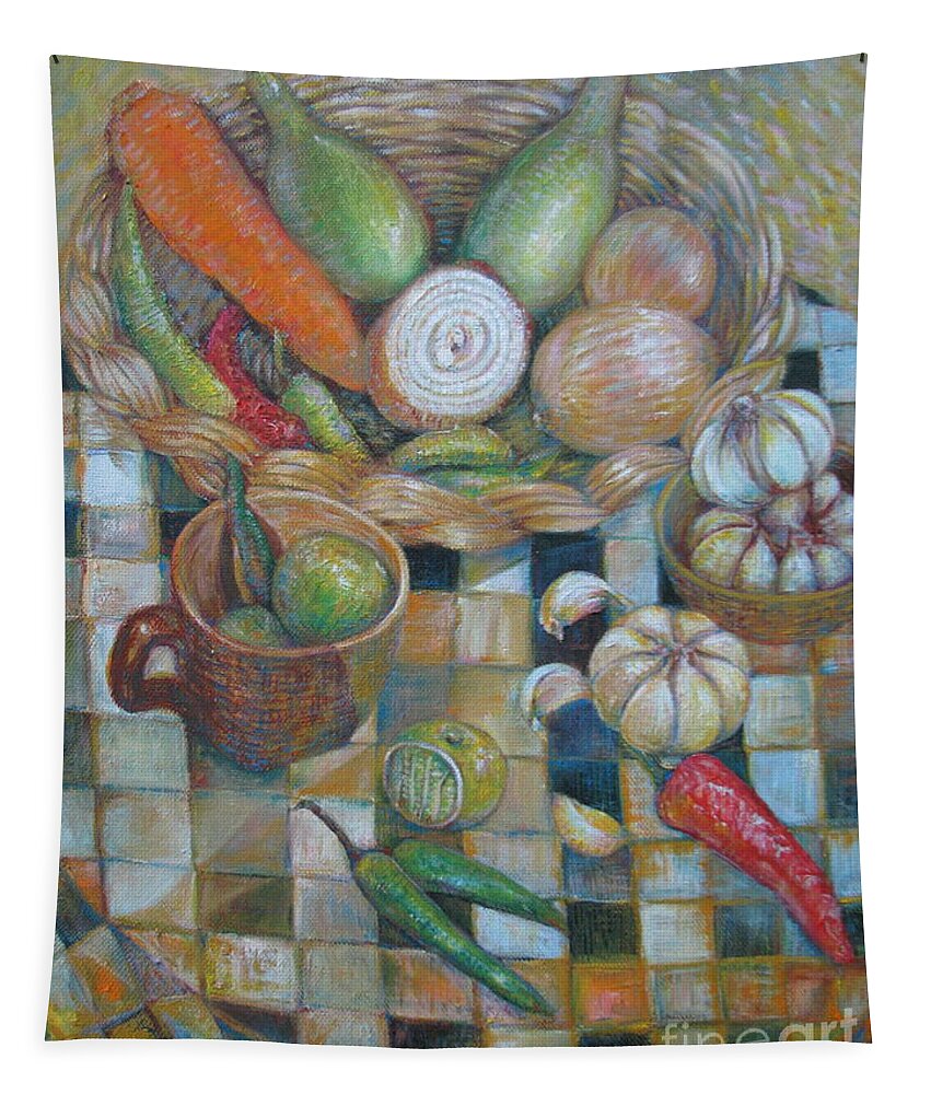 Orange Tapestry featuring the painting The Orange and The Green by Sukalya Chearanantana