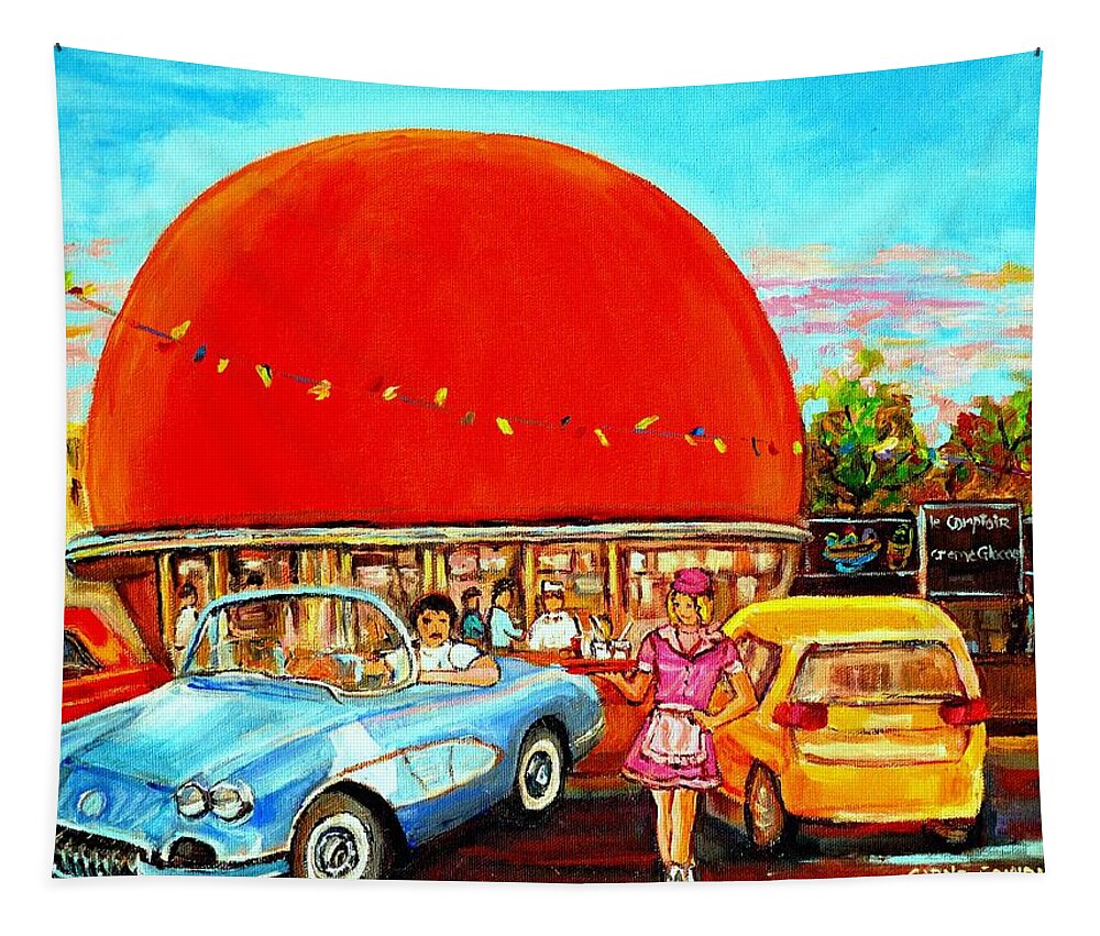 The Orange Julep Montreal Tapestry featuring the painting The Orange Julep Montreal by Carole Spandau