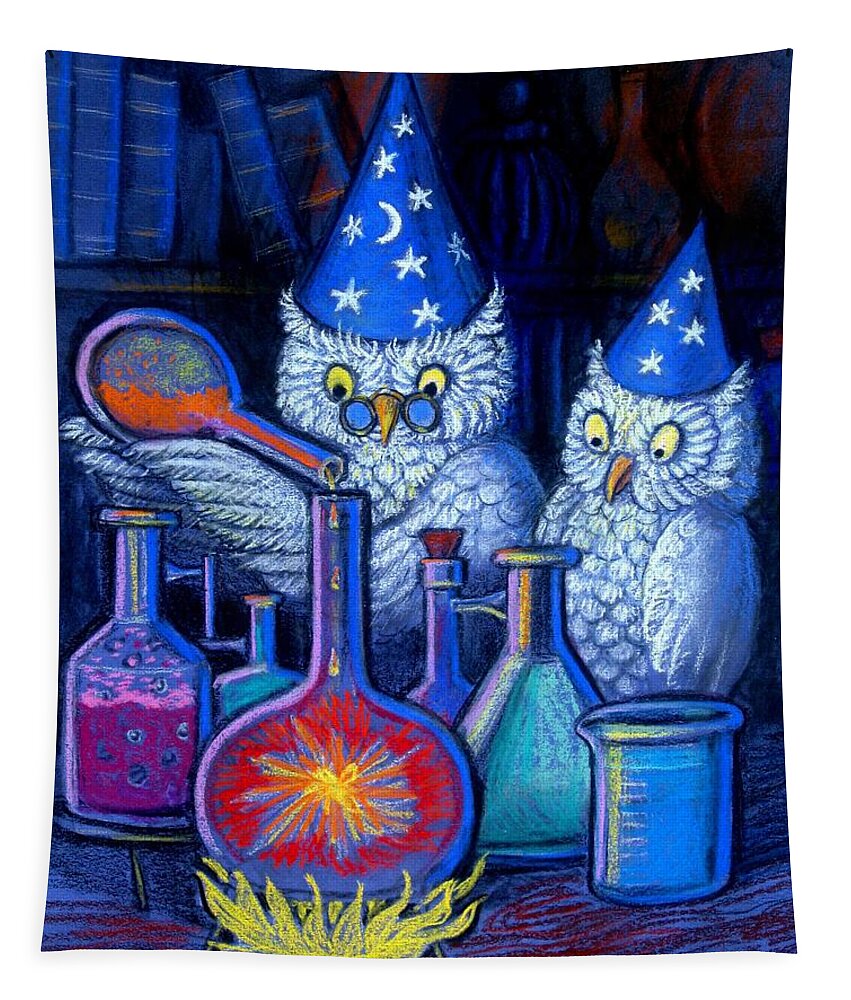 Fantasy Tapestry featuring the painting The Owl Chemists by Sue Halstenberg