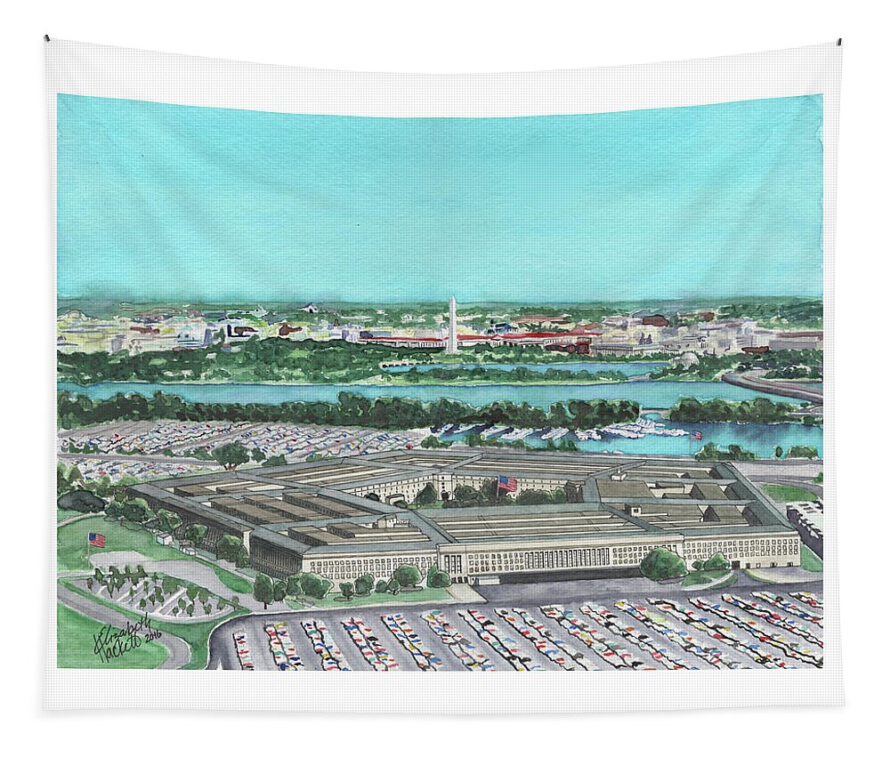 Pentagon Tapestry featuring the painting The Pentagon by Betsy Hackett