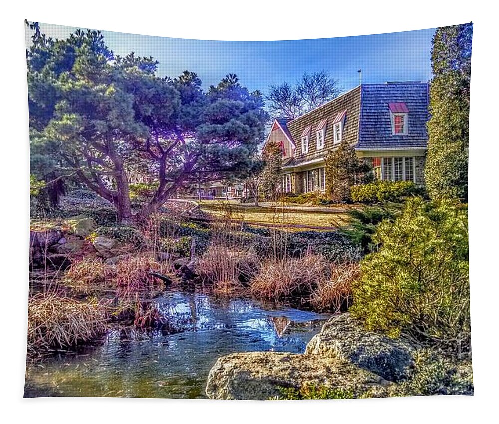 Landscape Tapestry featuring the photograph The Pond at Peddler's Village by Christopher Lotito