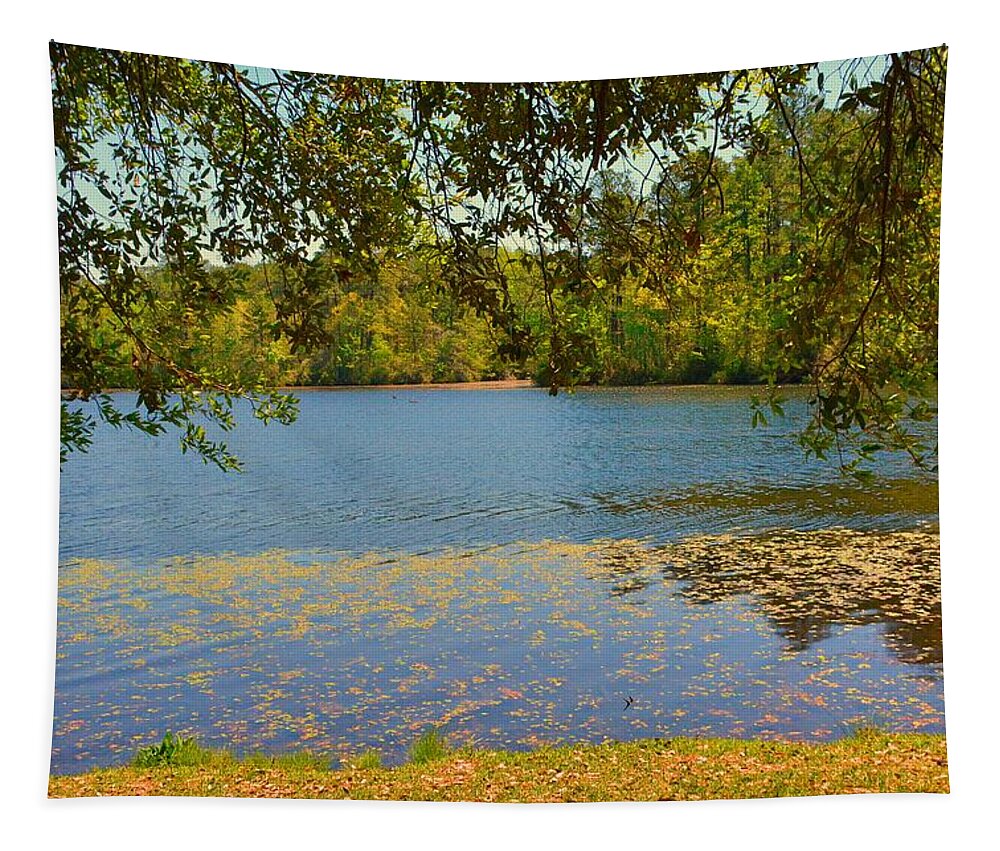 The Pond At Sesquicentennial State Park Tapestry featuring the photograph The Pond At Sesquicentennial State Park by Lisa Wooten