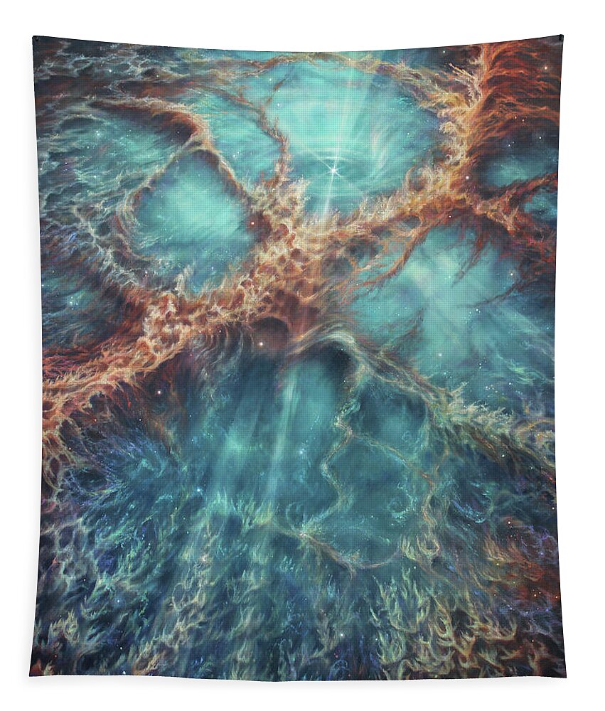 Nebula Tapestry featuring the painting The Racing Heart of the Crab Nebula by Lucy West