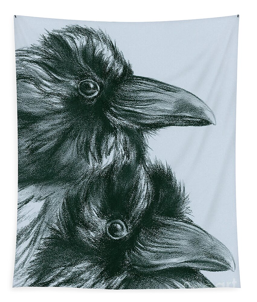 Mythical Creature Tapestry featuring the drawing The Ravens of Odin by MM Anderson