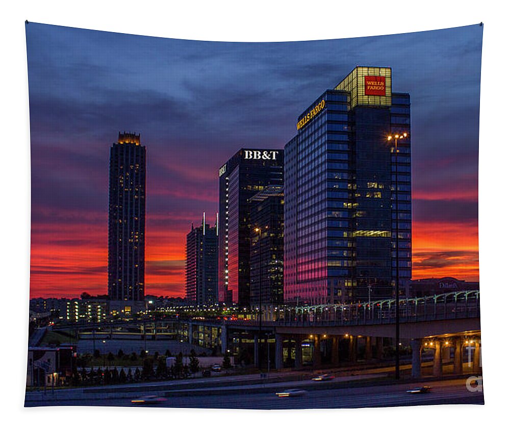 Reid Callaway Midtown Atlanta Images Tapestry featuring the photograph The Red Sunset 2 Midtown Atlanta Cityscape Art by Reid Callaway