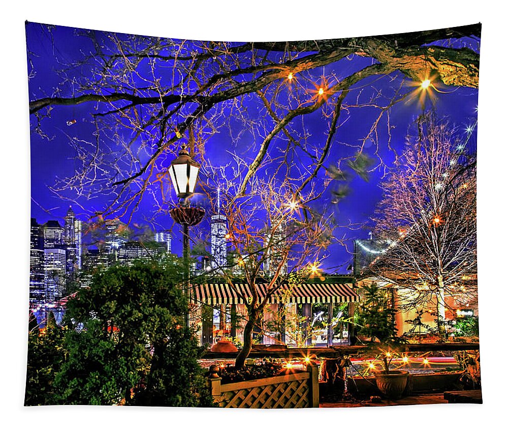 Brooklyn Bridge Tapestry featuring the photograph The River Cafe by Az Jackson