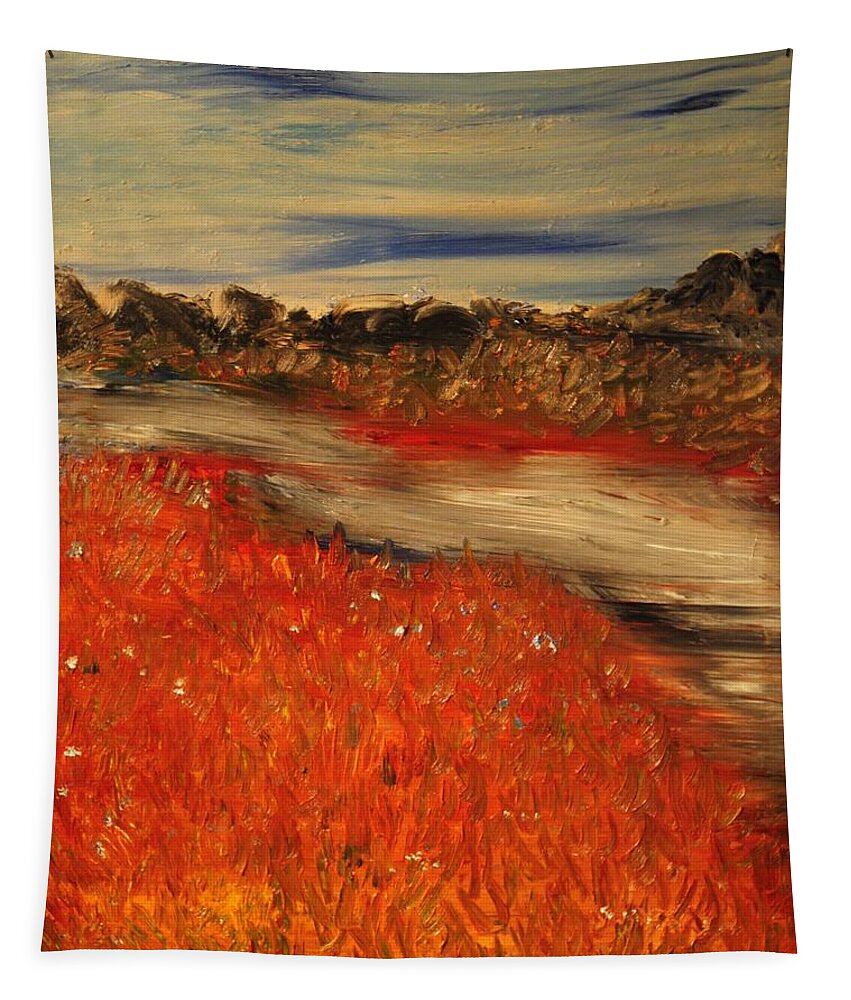 Landscape Tapestry featuring the painting The River by Evelina Popilian