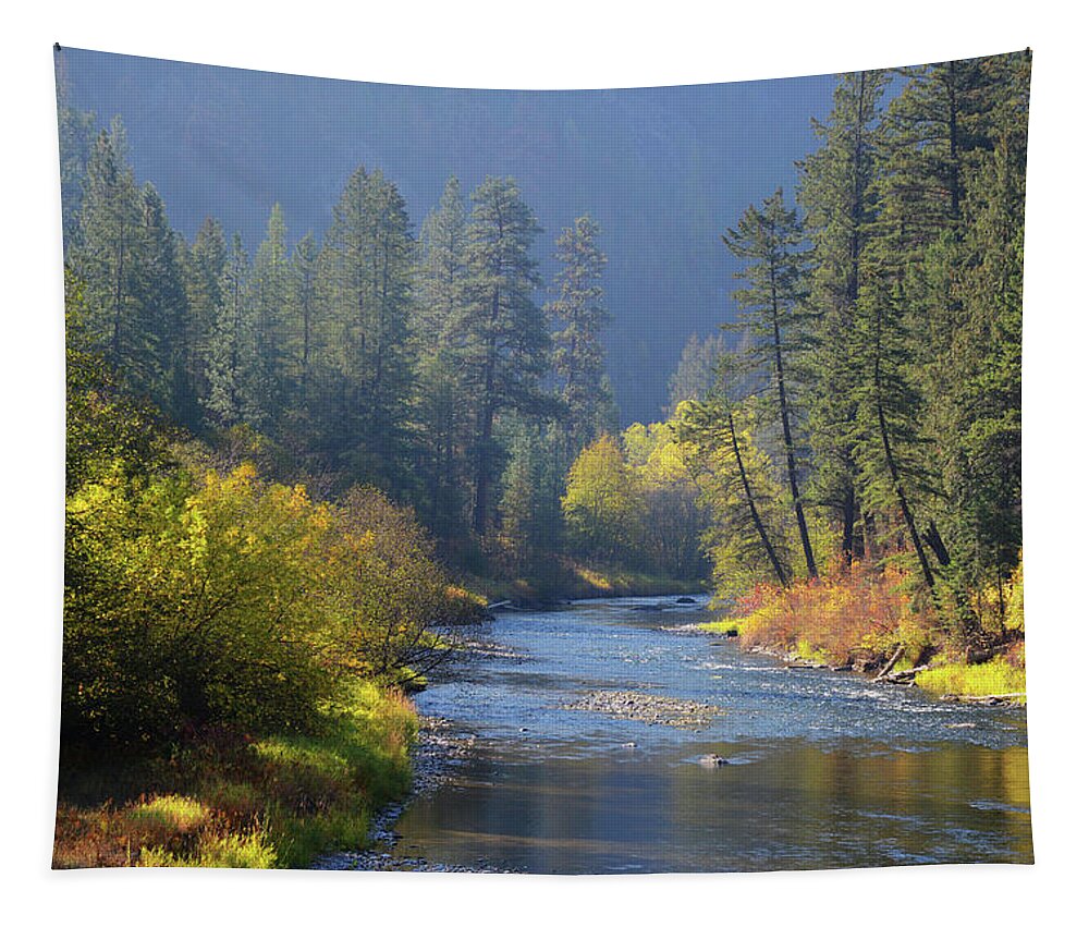 Montana Tapestry featuring the photograph The River Runs through Autumn by Whispering Peaks Photography