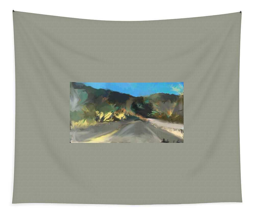 Landscape Tapestry featuring the painting The Road Through Davis Mountains #2 by Angela Weddle